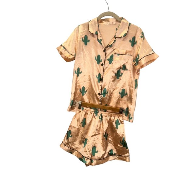 Barbie pastel peachy pink Cactus Print 2 piece pajama set XS - Picture 4 of 8